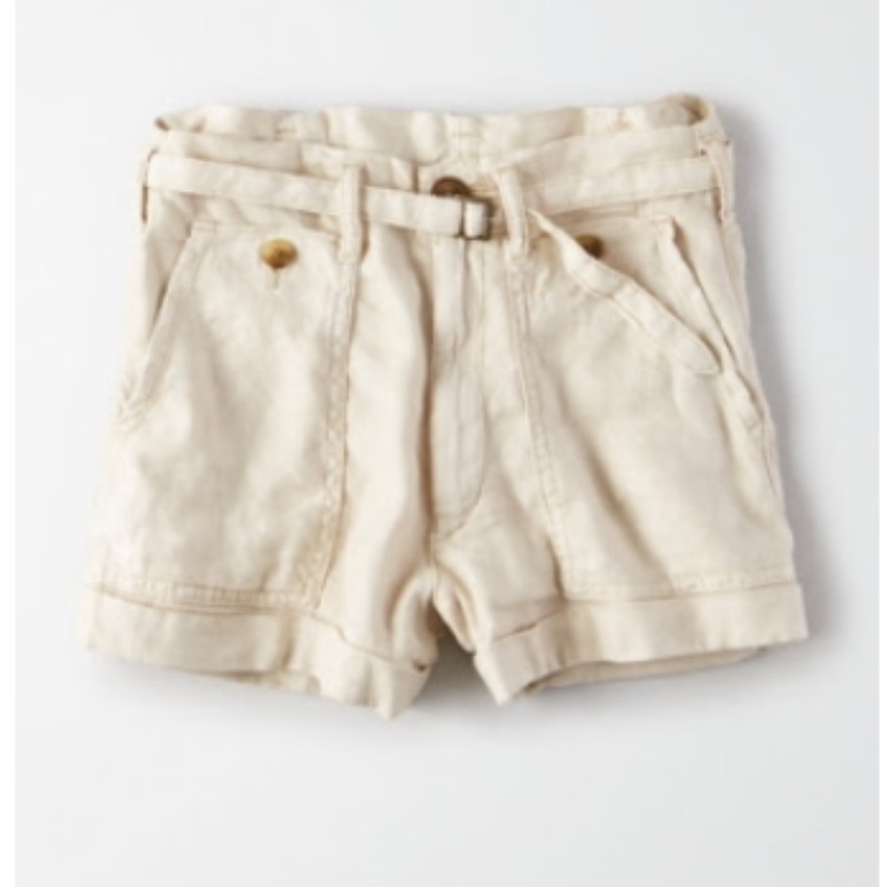 American Eagle High Rise Linen Safari Short Tie Belt